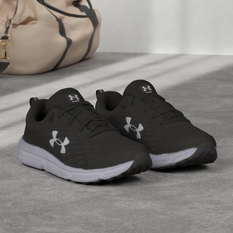 Under Armour Men's Charged Assert 10 Shoes, (001) Black/Black/White, 14 Wide