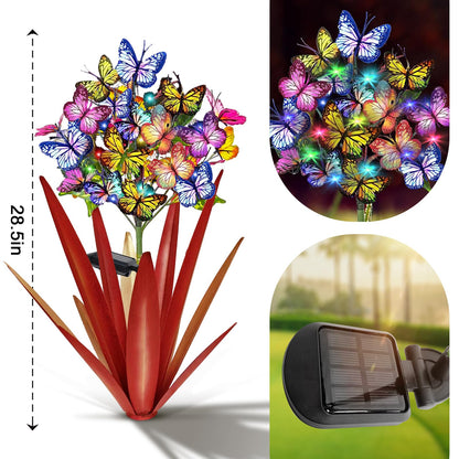 Homight Solar Metal Agave Butterfly Flower Stick Garden Sculpture - Outdoor Christmas Lights, Swaying Solar Lights Gift (2 PCS RED)