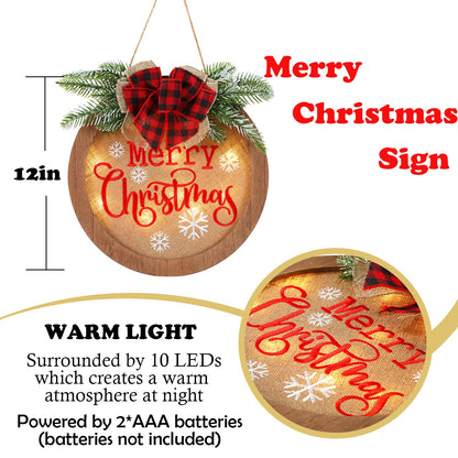 HOMCDALY Christmas Welcome Sign for Front Door, Winter Merry Christmas Wreath, Farmhouse Door Decoration Wooden Hanging Sign, Winter Home Decoration (F-Xmas)