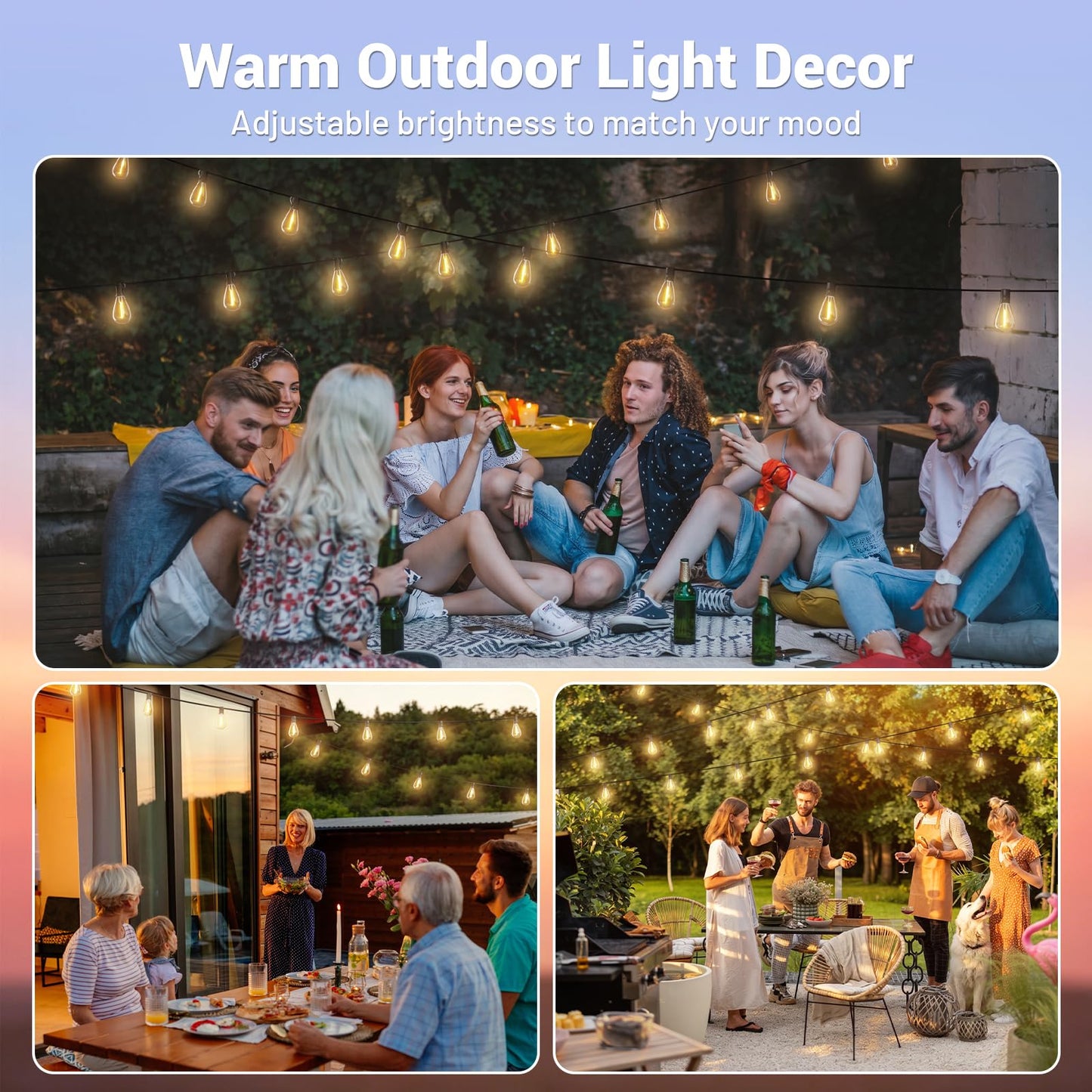 Amzrap 120FT Outdoor String Lights, 30+2 LED Shatterproof Bulbs with Remote & Timer,2700K Dimmable Waterproof Hanging Decor for Backyard, Garden, Porch, Balcony, Wedding Party Lighting