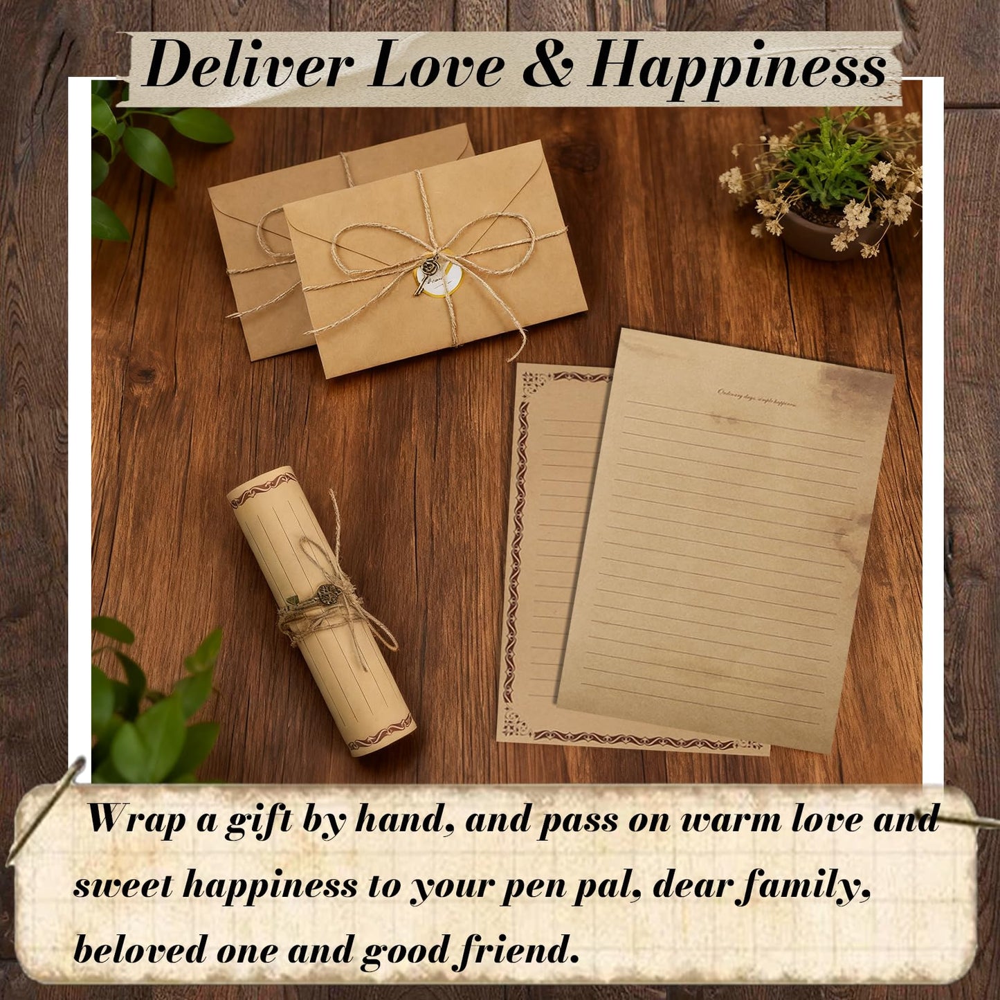 96 PCS Vintage Stationery Set, 32 Aged Paper with 16 Matching Envelopes, Vintage Antique Old Fashion Paper, Premium Old World Letter Writing Kit for Invitations, Love Letters, Thank You Notes