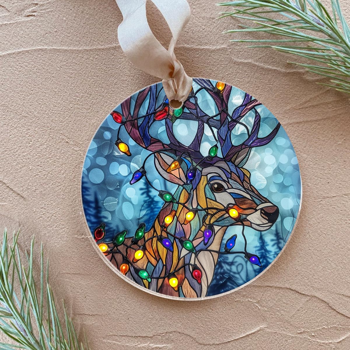 Fastpeace Reindeer Acrylic Ornament - Stained Glass Style Reindeer Decoration Hanging for Family
