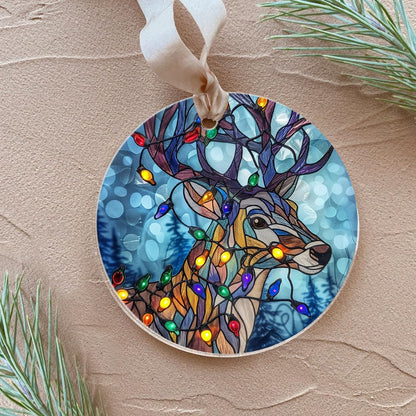 Fastpeace Reindeer Acrylic Ornament - Stained Glass Style Reindeer Decoration Hanging for Family