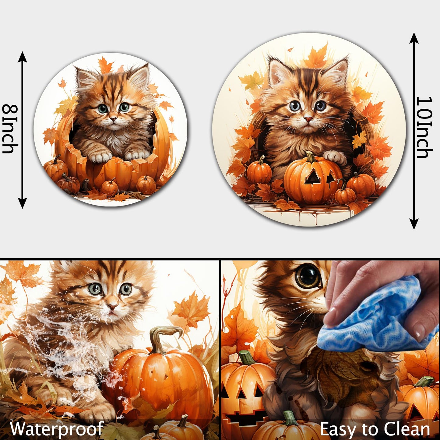 4 Pcs Halloween Decor Round Stove Burner Cover,Autumn Pumpkin Electric Stove Burner Covers,8Inch and 10Inch,Gas Stove Burner Cover,Yellow Cats Metal Cooktop Decorative Home Decor,Kitchen Decor