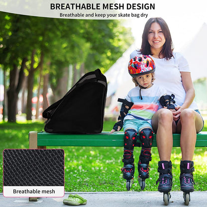 MXiiXM® Roller Skate Bag, Breathable Ice Skate Bags with Adjustable Shoulder Strap, Oxford Cloth Skating Shoes Storage Bag for Women Men Kid and Adults Roller Skate Accessories (Black)