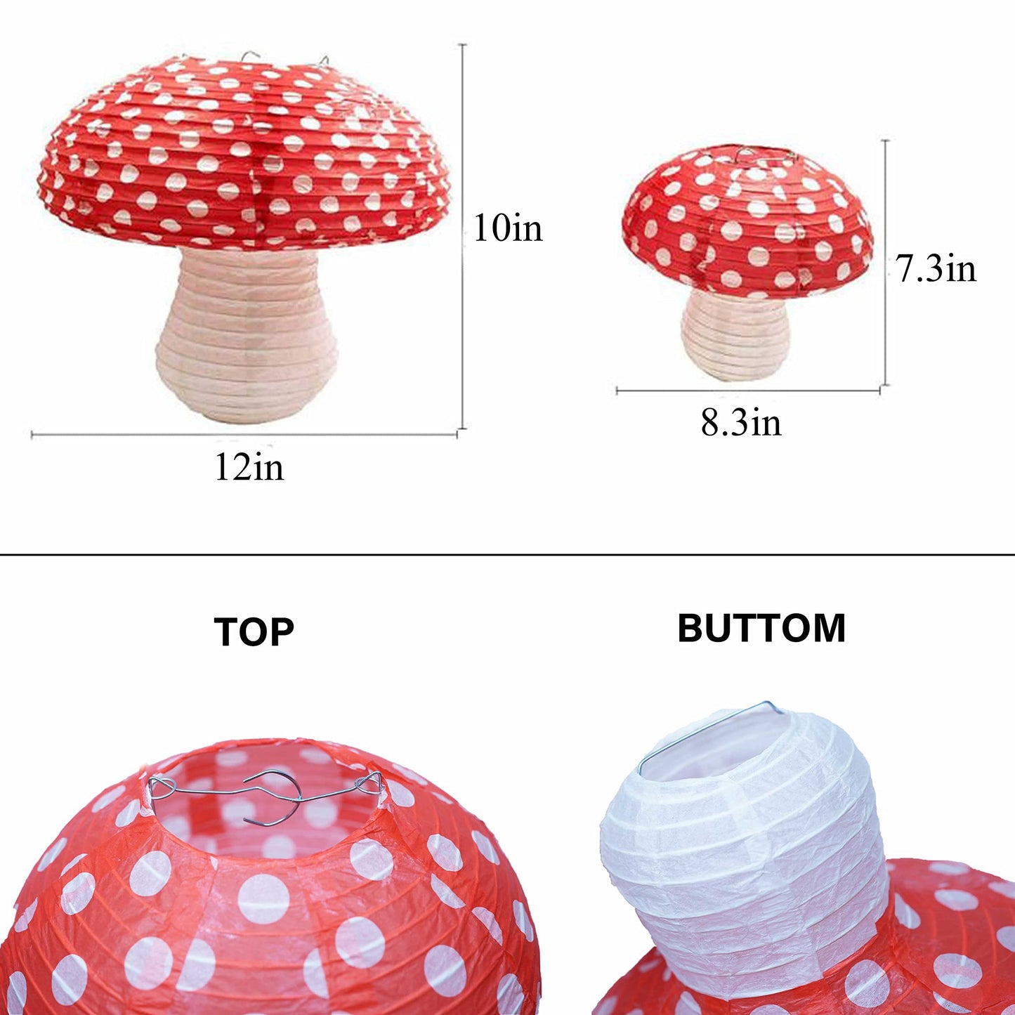 4Pcs Mushroom Paper Lanterns, Cynzia Large Paper Lantern Wonderland Forest Jungle Theme Hanging Ornament, 3D Mushroom Decor for Garden, Christmas, Party, Nursery (Pink)