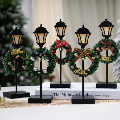 NEROSUN Christmas Table Decorations, 6Pcs Wreath and Lantern Standing Wooden Tabletop Decorations Signs, Merry Christmas Table Toppers for Xmas Home Winter Holiday Party Indoor Decor