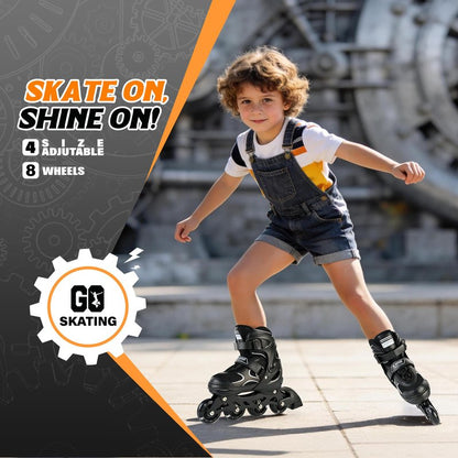 2PM SPORTS Inline Skates for Kids Girls Boys Ages 5-8 8-12 4-6 6-12 with Light Up Wheels, Adjustable Roller Skates Blades for Adults Men Women Male Beginners Youths, Black Large