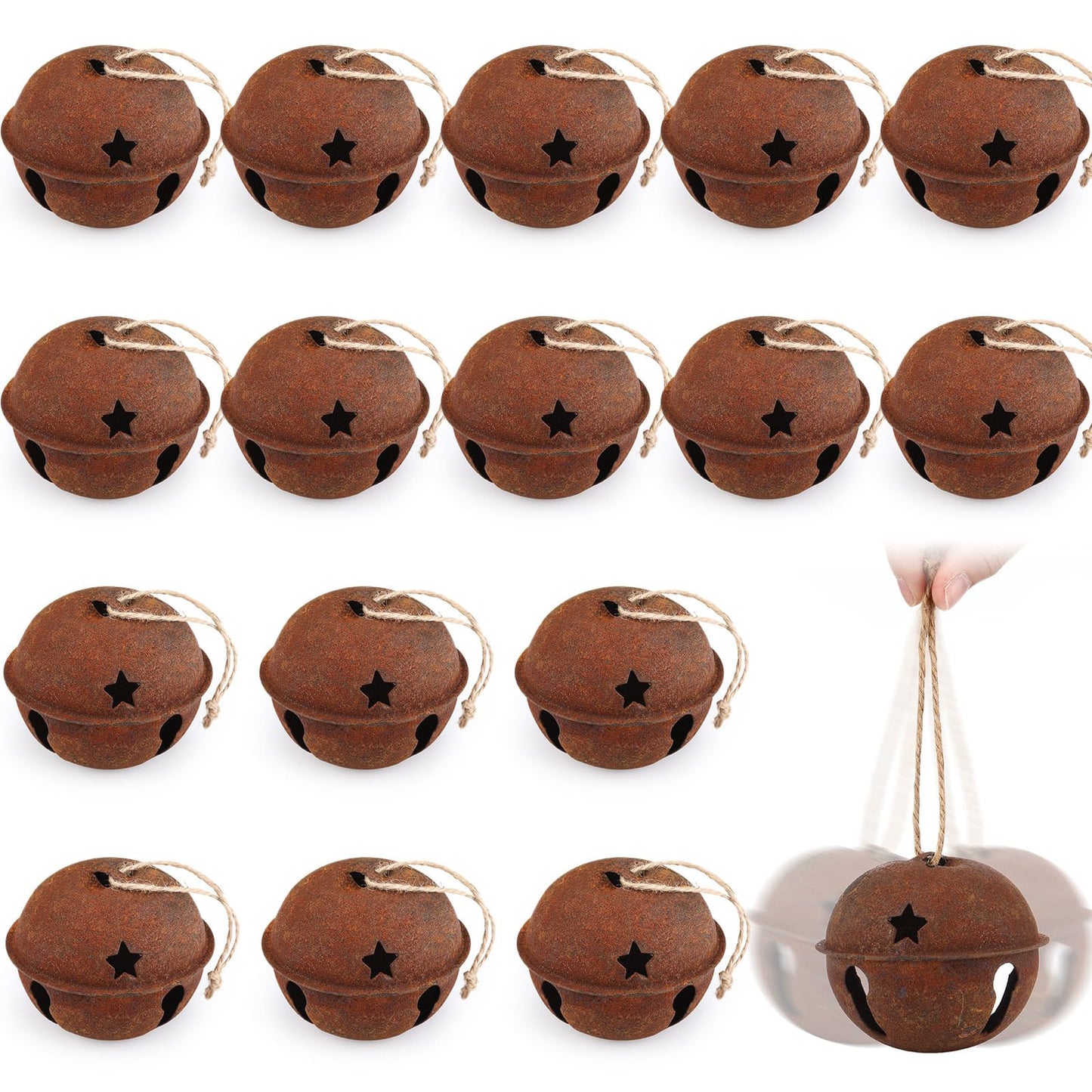 Zhengmy 8 Pcs Jumbo 3.15'' Christmas Star Cutouts Bells for Craft Large Bells Xmas Ornament Christmas Tree Decor (Rust)