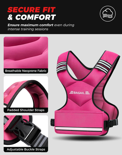 BAGAIL Adjustable Weighted Vest for Women 4-10lb, Comfortable U-Neck Rucking Vest with 6 Removable Weights, Storage Pocket and Reflective Strips for Walking, Jogging, Weight Loss & Home Workouts