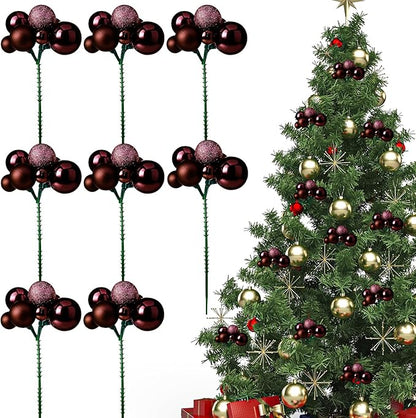 8 Pcs Coffee Christmas Tree Picks 7.87 Inch Christmas Balls Ornaments Xmas Hanging Decorations for Xmas Tree Topper DIY Wreath Holiday Floral Vase Fillers Crafts Home Decor