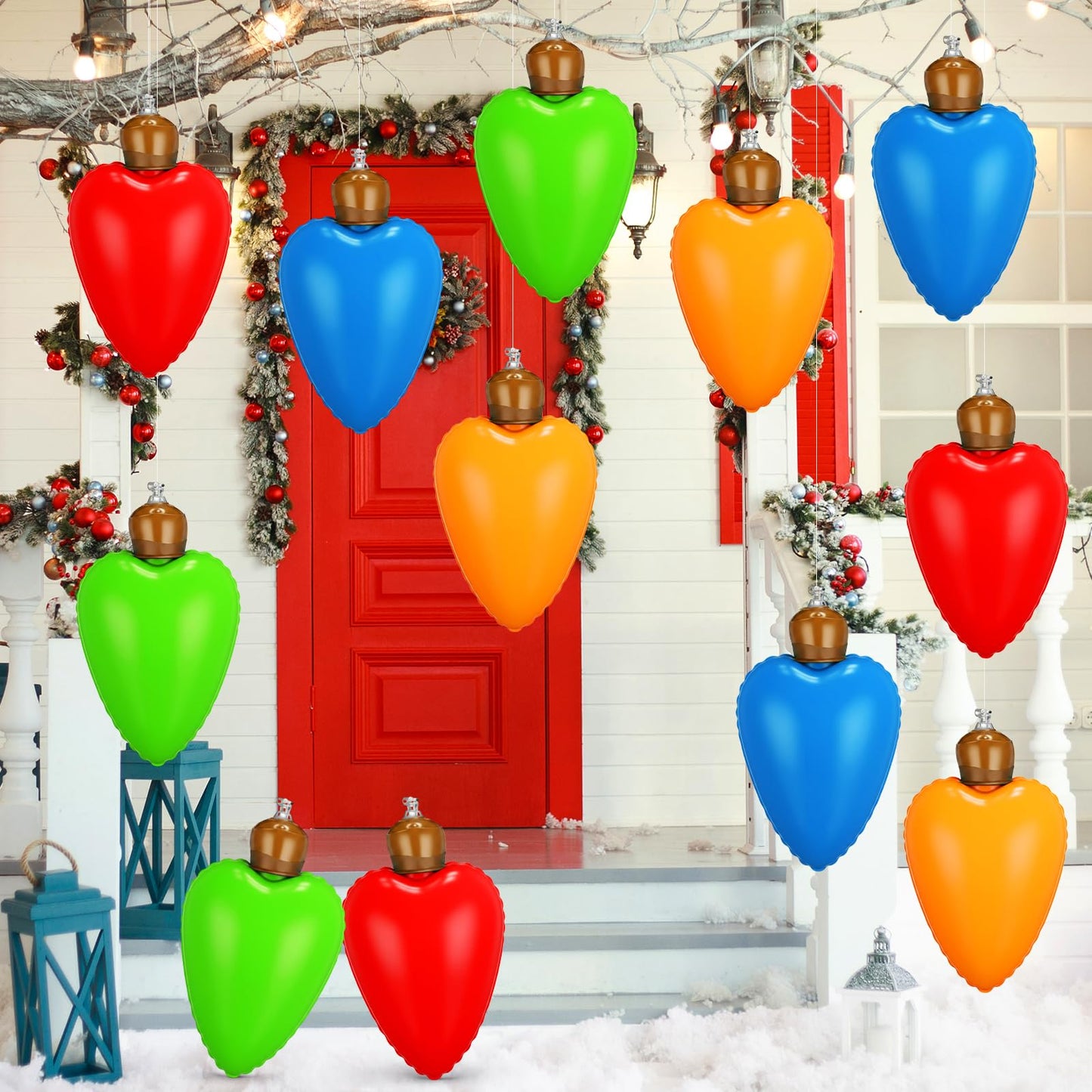 Vertintong 12 Pcs 10 Inch Inflatable Christmas Light Bulbs Ornaments Inflatable Christmas Ball Decorations Xmas Large Blow up Light Bulb Outdoor Indoor for Yard Lawn Tree Hanging Porch Garden Home