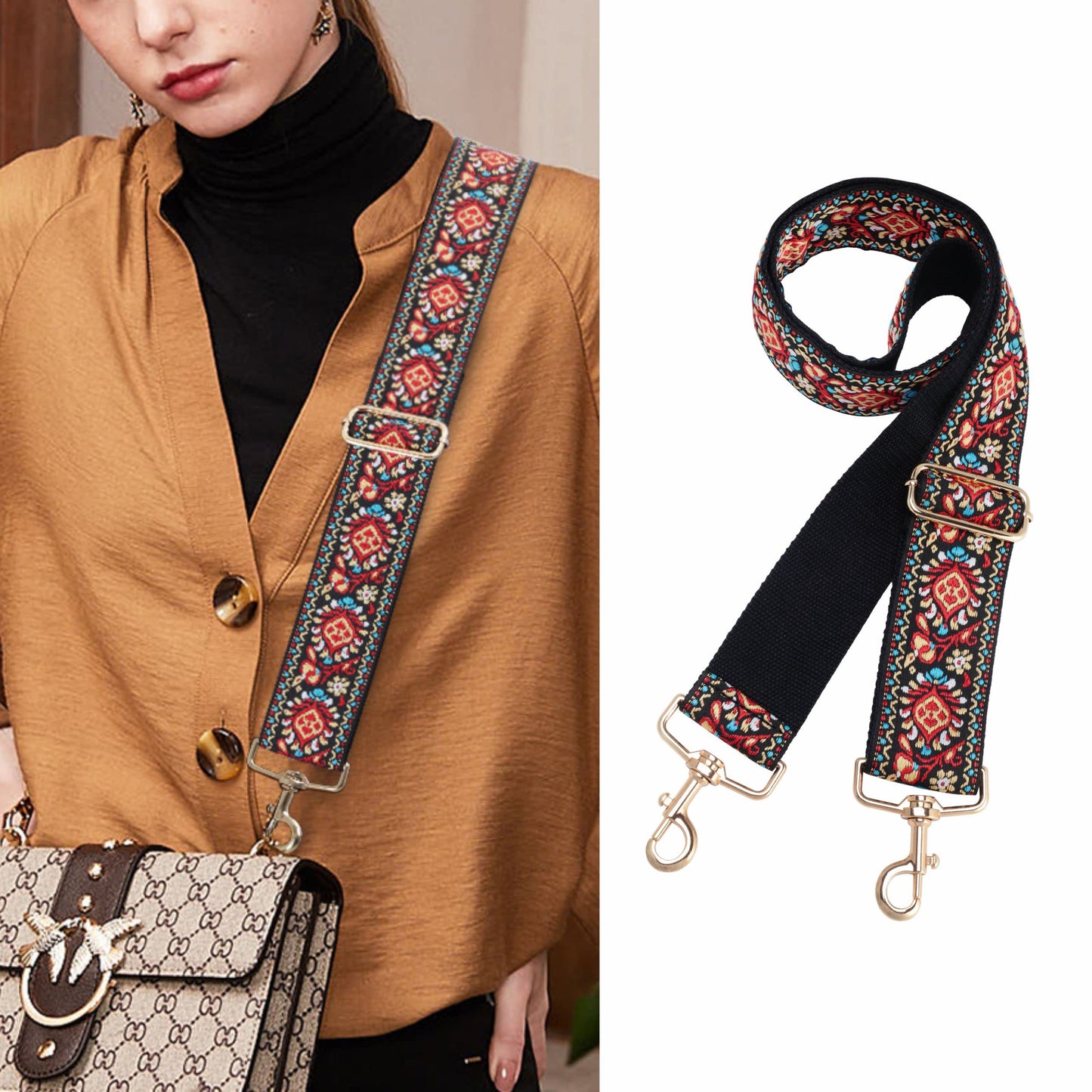 Nefelibata Purse Strap,2" Wide Shoulder Strap Adjustable Replacement,Multi-pattern Crossbody Canvas Bag Handbag Belts for Unisex Handbag,Crossbody Bags,Shoulder Bags(Red Flower)