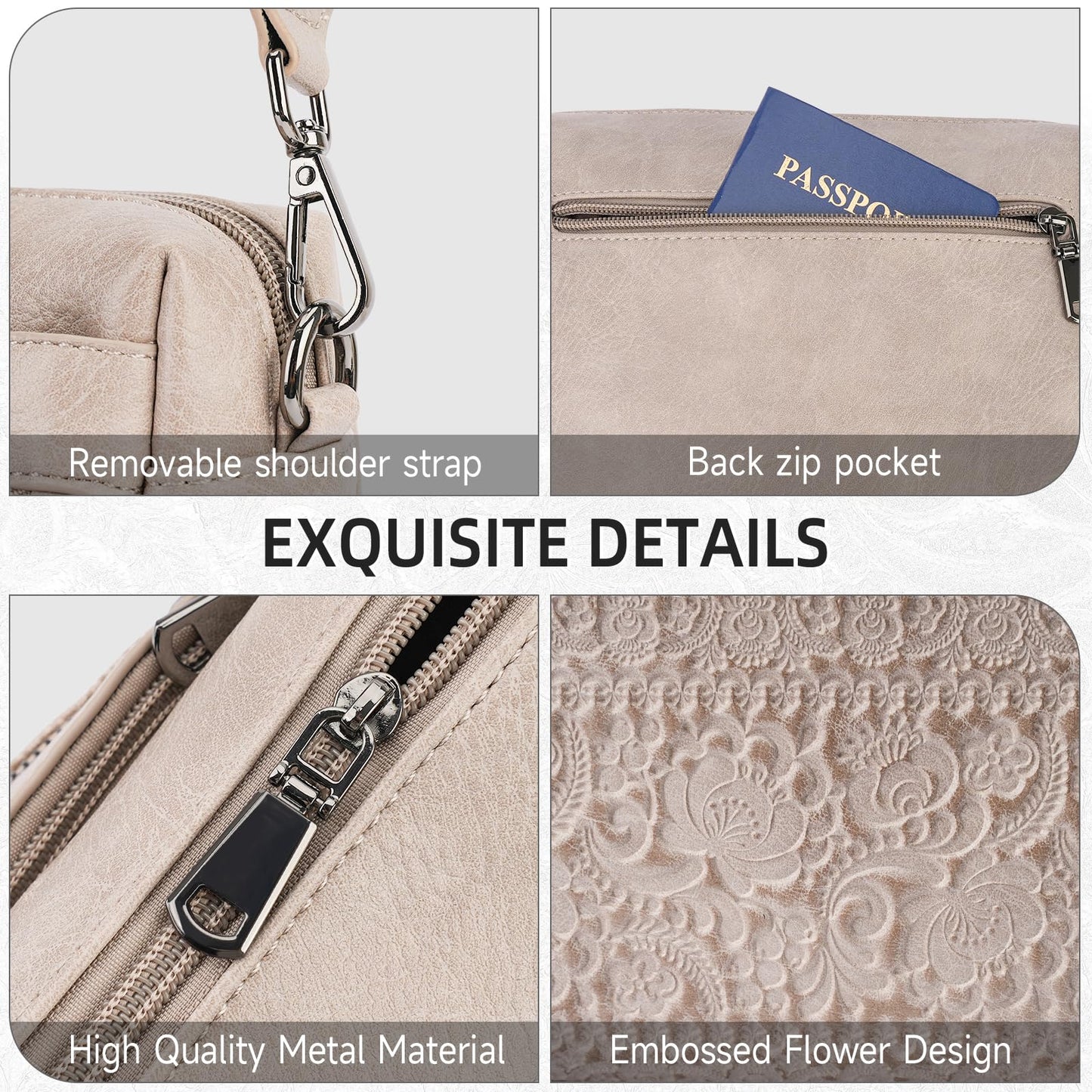 VIMUTI Crossbody Bags for Women Trendy,Leather Crossbody Purses Embossed Design,Multi Pocket Lightweight Shoulder Handbag (04-Gray)