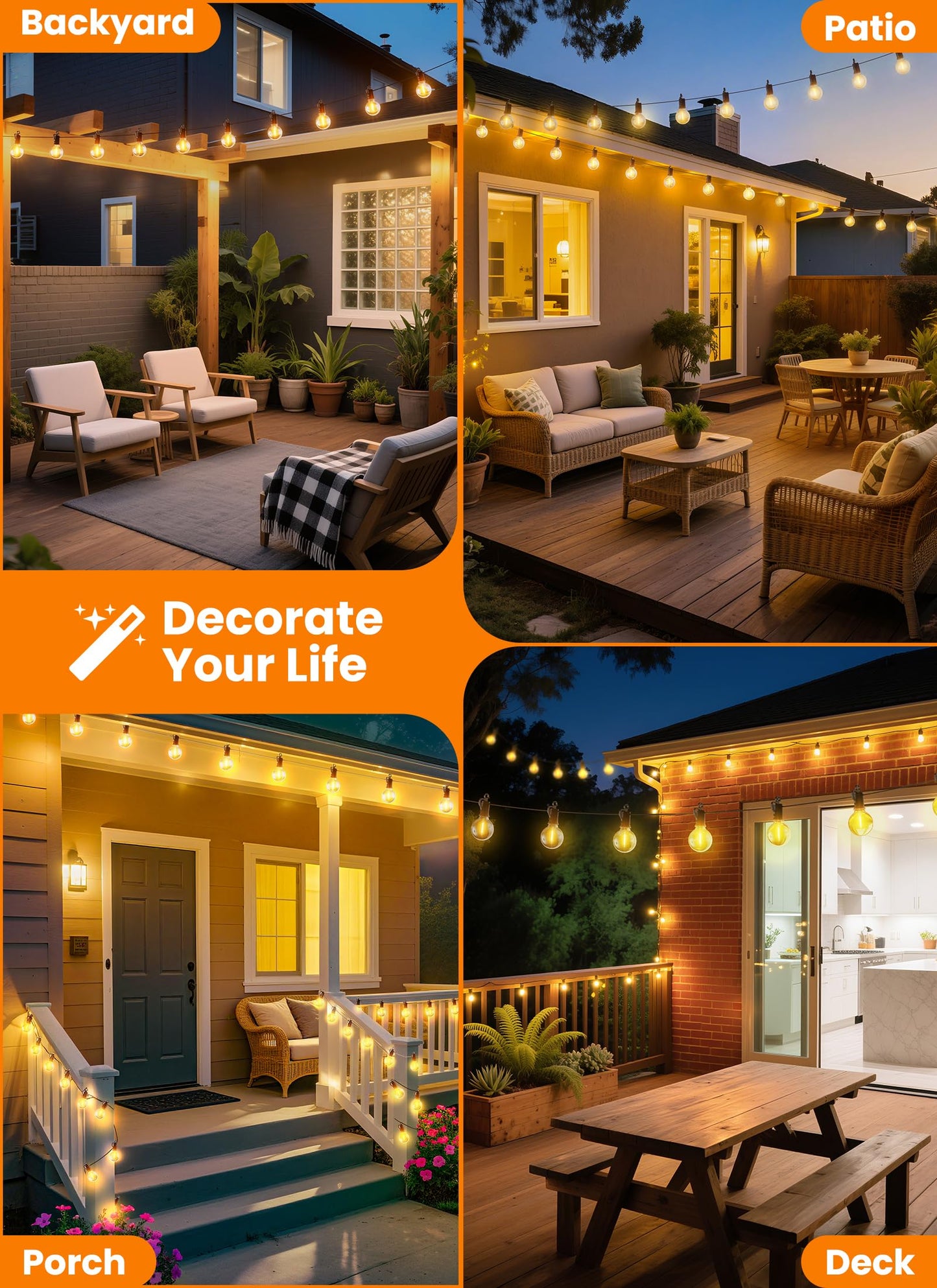 SmartDawn 100FT 52 LED Bulbs Outdoor String Lights, G40 Shatterproof String Lights, IP65 Waterproof Connectable Outside Patio Light for Backyard Porch Balcony Garden Decor Christmas Camping Gazebo