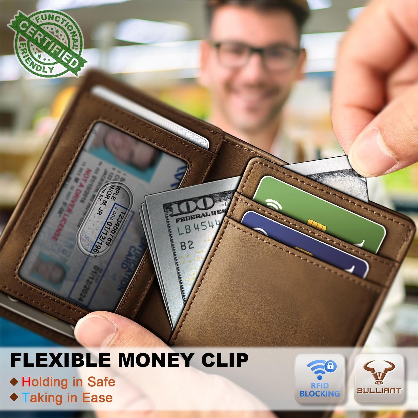 BULLIANT Slim Wallet For Men 12Cards,Magnetic Flip Build-in Money Clip Airtag Compatible-RFID Blocking