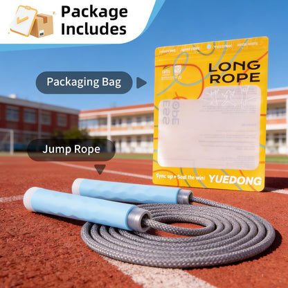 YUEDONG 8mm Thick Long Group Jump Rope 5 Meters Adjustable - Heavy Duty Nylon-Cotton Blend Collective Skipping Rope with 360° Ball Bearings, Wave Texture Full Silicone Anti-Slip Ergonomic Handles for School Team Activities Group Fitness (1, BLUE, 5M)