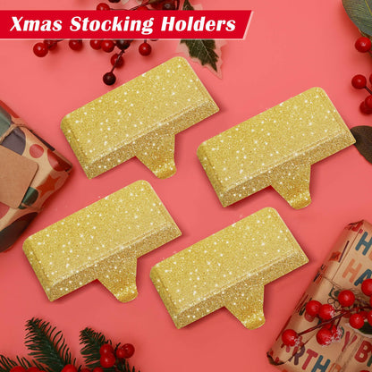 GoClimber Christmas Stocking Holders for Mantle Set of 4, Weighted Stocking Holder Fireplace Stocking Hangers for Xmas Holiday Party Decoration