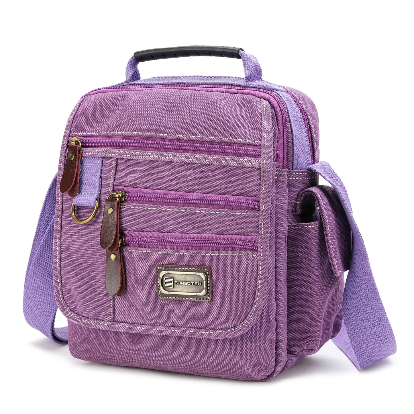 SUNSOMEN Mens bag Canvas Shoulder Bag Small Messenger Crossbody Work Bag Vintage Multi-function (Purple)