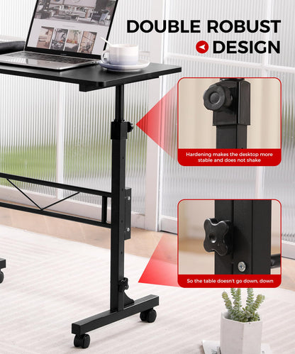KLSMYHOKI Portable Standing Desk Adjustable Height, Small Computer, Laptop, Mobile Stand Up Rolling Desk with Wheels, Table for Home Office, 16"x31.5" Height 27"-43.5", White