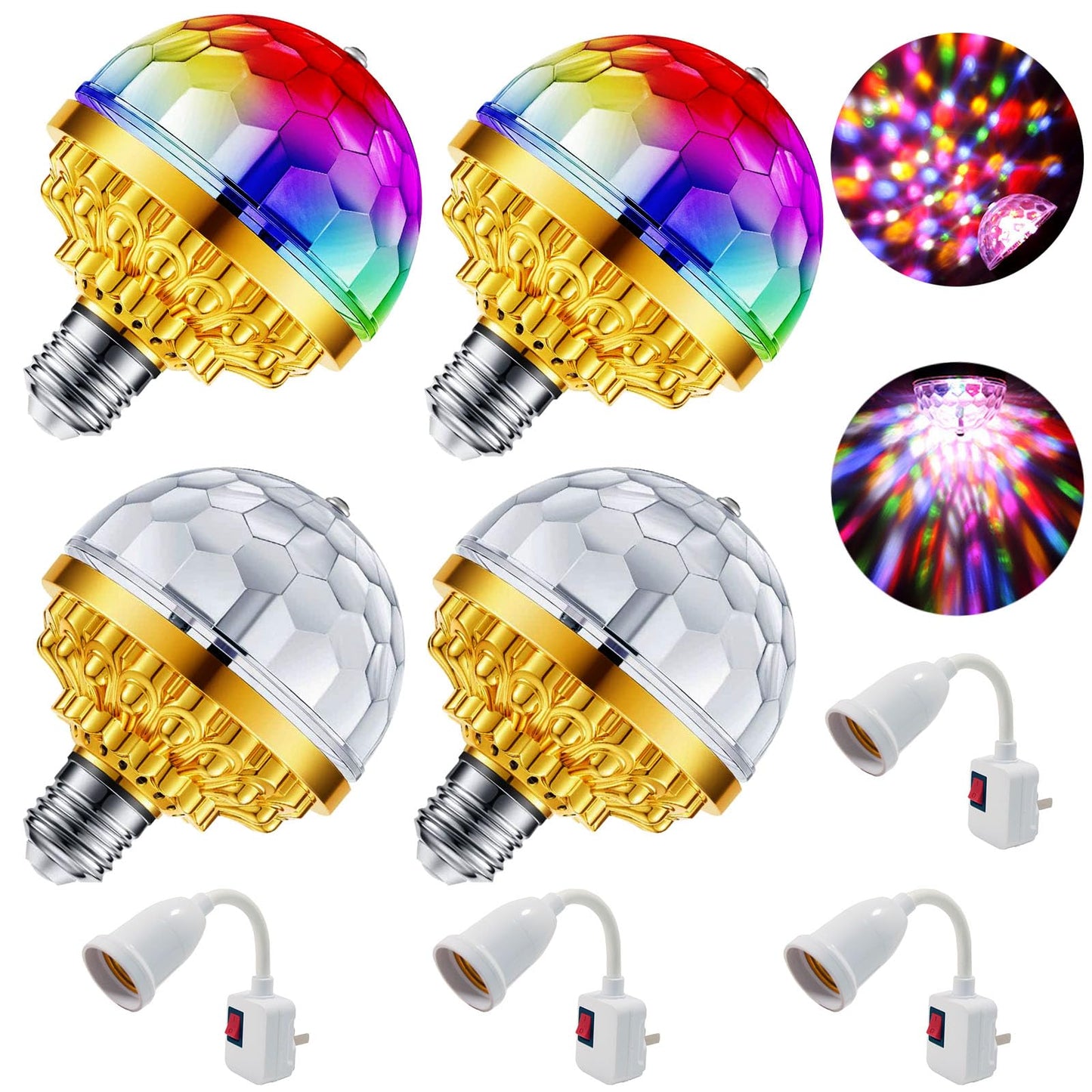 MIKWOAB 4 Pack Colorful Magic Rotating Ball Light, LED Plug in Disco Ball Light, RGB Disco Light Bulb, Party Lights Dj Disco Lights with Sockets for Home Room Dance Parties Bar Karaoke