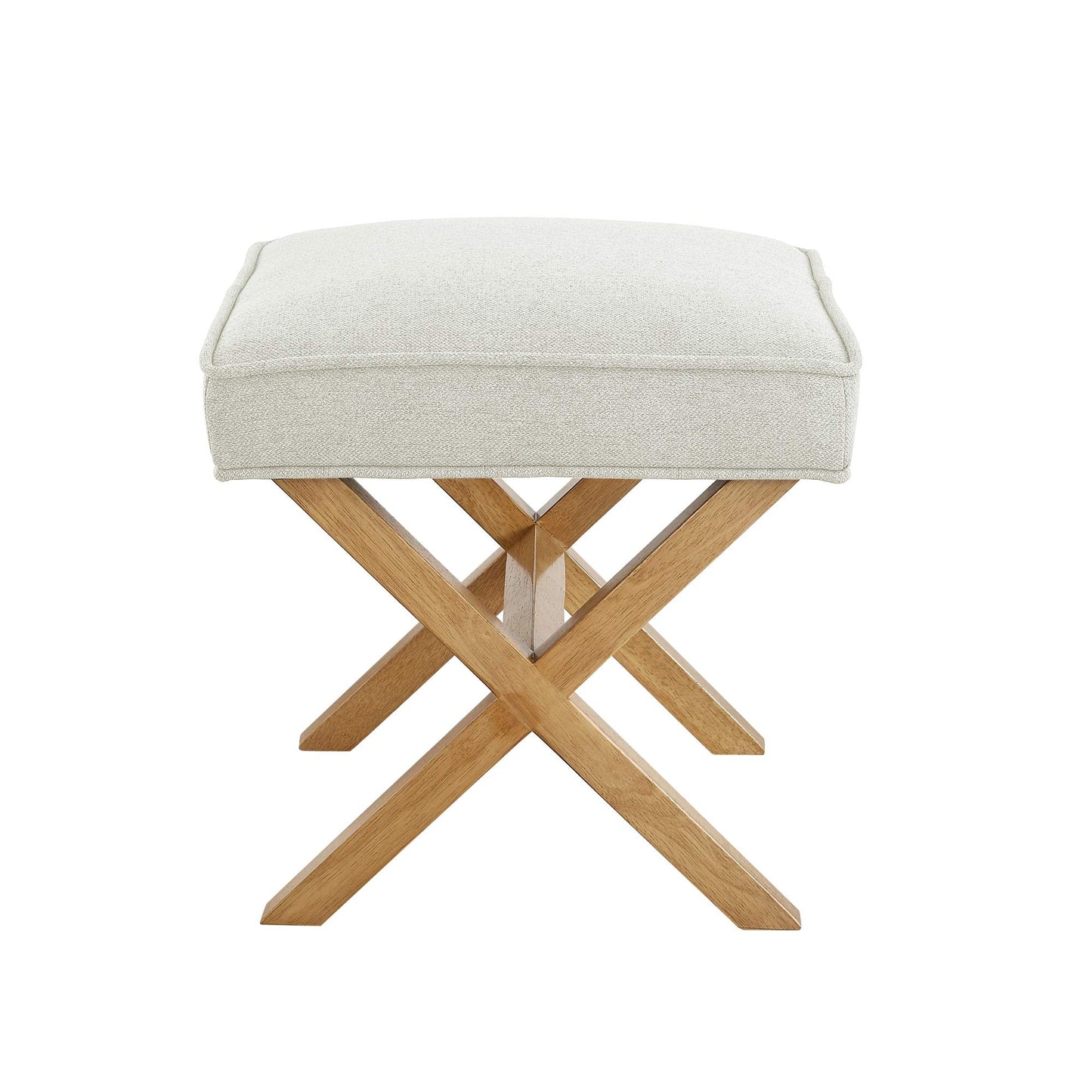 Amazon Basics Small Ottoman Foot Rest, Mid-Century Modern X Square Polyester Foot Stool, Linen, Ivory White, 18"D x 19.8"W x 18.3"H