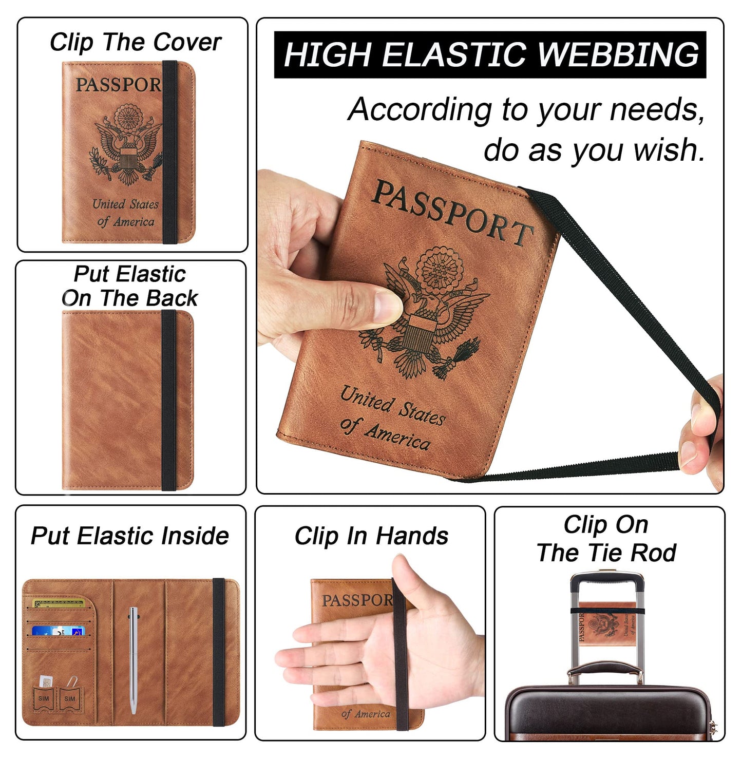 Passport Holder Cover Wallet Travel Essentials Leather Rfid Blocking Case Vacation Luggage Must Haves Travel Accessories for Men Women (116#Brown)