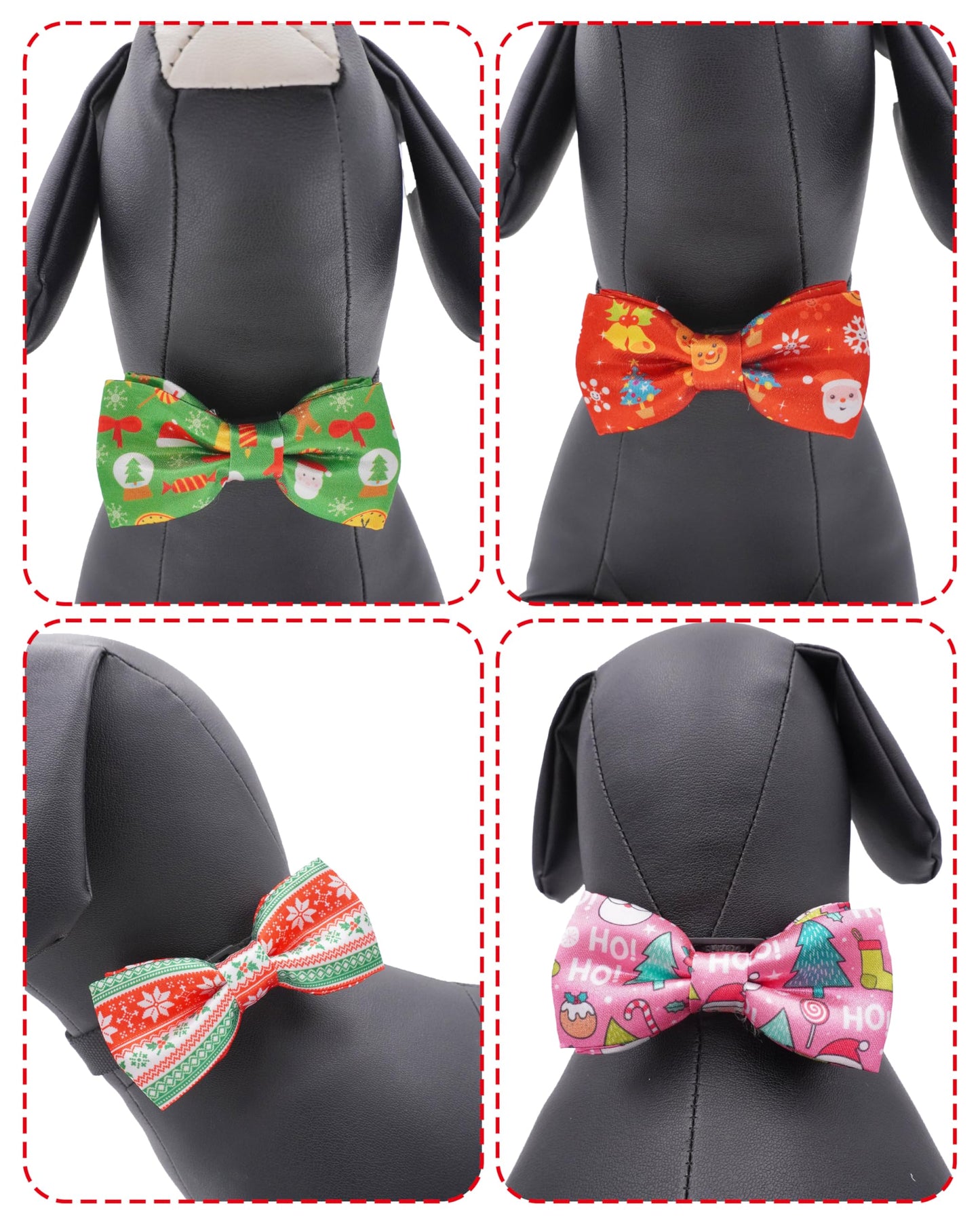 PET SHOW 10 Pack Christmas Big Dog Bow Ties for Large Medium Dogs Sliding Collar Attachments Xmas Tree Bowties Santa Bowknots Holiday Party Pet Grooming Accessories(Large)