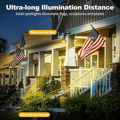 Solar Spot Lights Outdoor, 4 Modes/2 Pack Solar Spotlights Waterproof, 180° Adjustable Powered Landscape Lights, Outdoor Solar Lights for Yard Garden Pathway Flag Tree Wall Statue Warm White