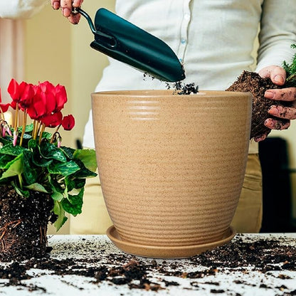 Ceramic Plant Pot 12 Inch - Large Planter for Indoor Plants Outdoor Flower Pot with Drainage Hole and Saucer Round Decorative Planter for Home Patio Garden Balcony Yellow