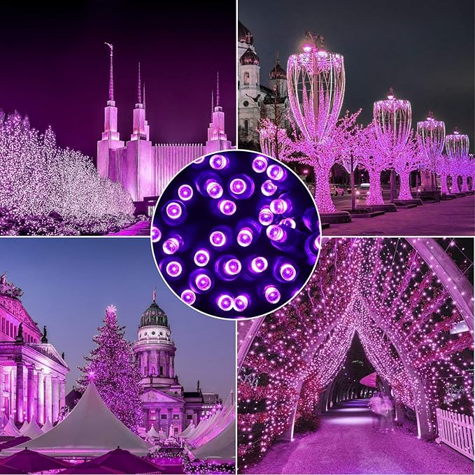 100 Counts Purple LED Halloween Lights – 50ft 5mm Purple Christmas Lights Outdoor Commercial Grade Waterproof, Indoor Halloween Party Decorations, Green Wire Purple String Lights, UL, IP:65