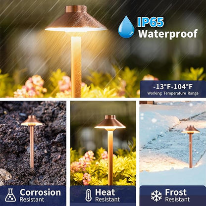 Gardenreet Outdoor Brass Pathway Lights, Warm & Neutral White Adjustable Low Voltage Landscape Path Lighting, 12v Walkway Light LED Waterproof, Copper for Outside Garden Yard with G4 Bulb (4 Pack)