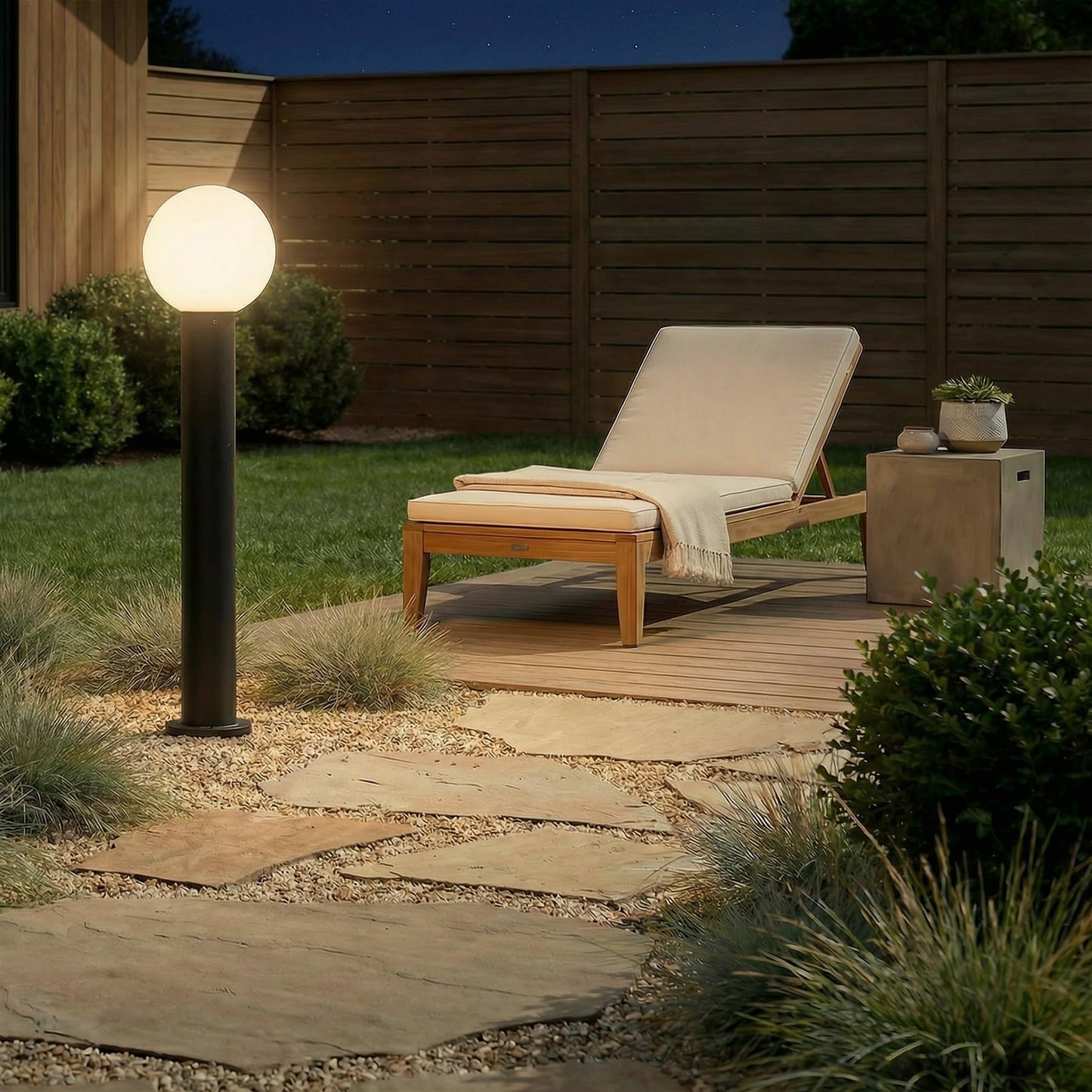 Lucande 35.5" Outdoor Post Light, Modern Outside Bollard Light with Opal Glass Globe, Black Aluminum Pathway Lamp Post Light for Walkway Driveway Patio Garden, Hardwired, E26 Bulb Not Included