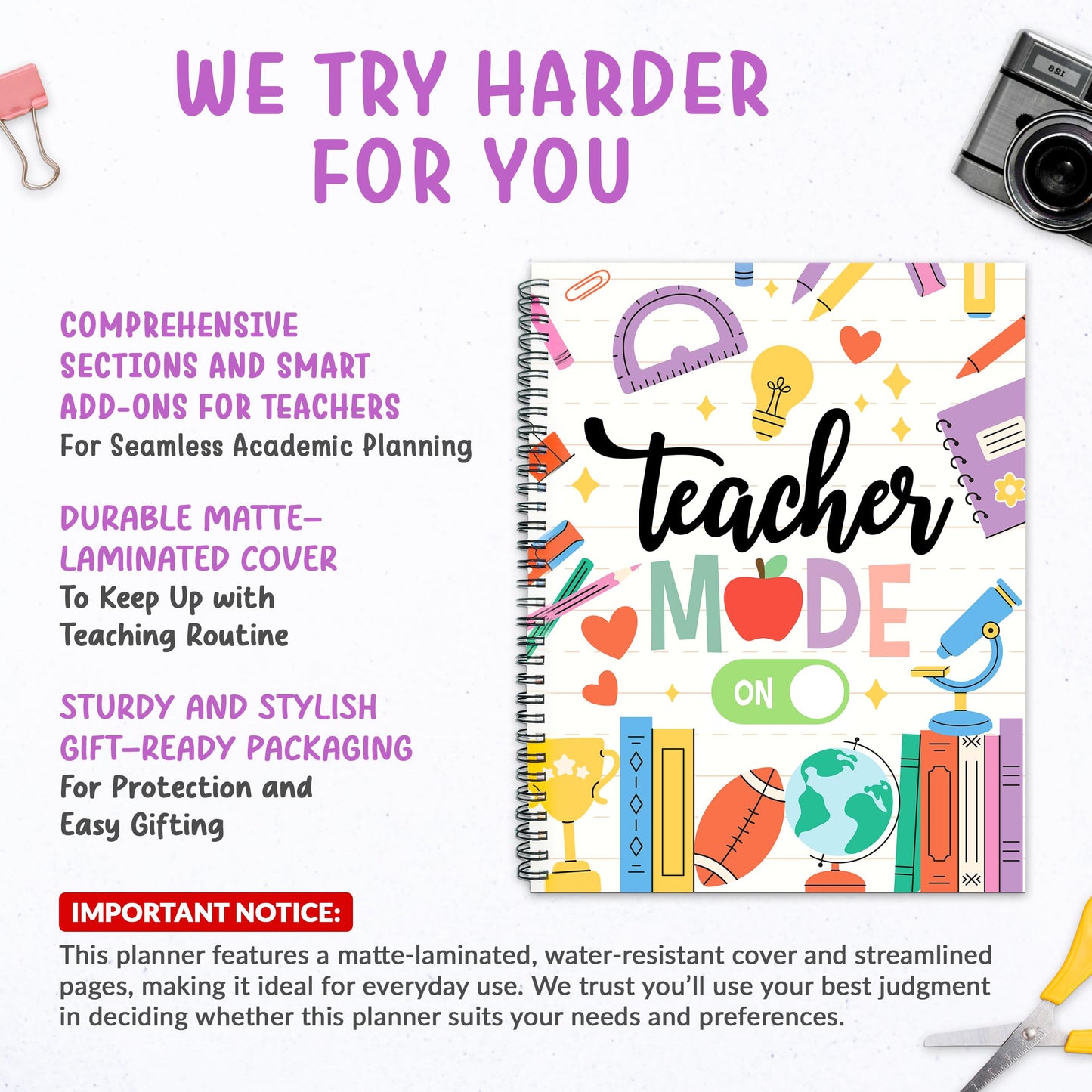 Decorably 12 Months Weekly and Monthly Undated Teacher Planner, 8.5x11inch Spring-Bound Teacher Lesson Planner with Contacts and Schedule Page, Communication Logs, and Classroom Planning