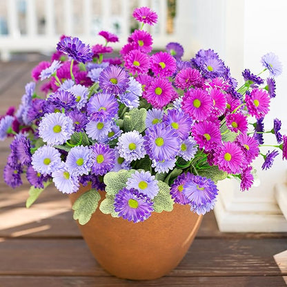 HyeFlora Dahlia Artificial Flowers for Outdoors Decoration, 6 Bundles Fake Mums Faux Flowers Plants Realistic UV Resistant Silk Flowers for Outside Planter Front Door Yard Garden Indoor Home, Mix