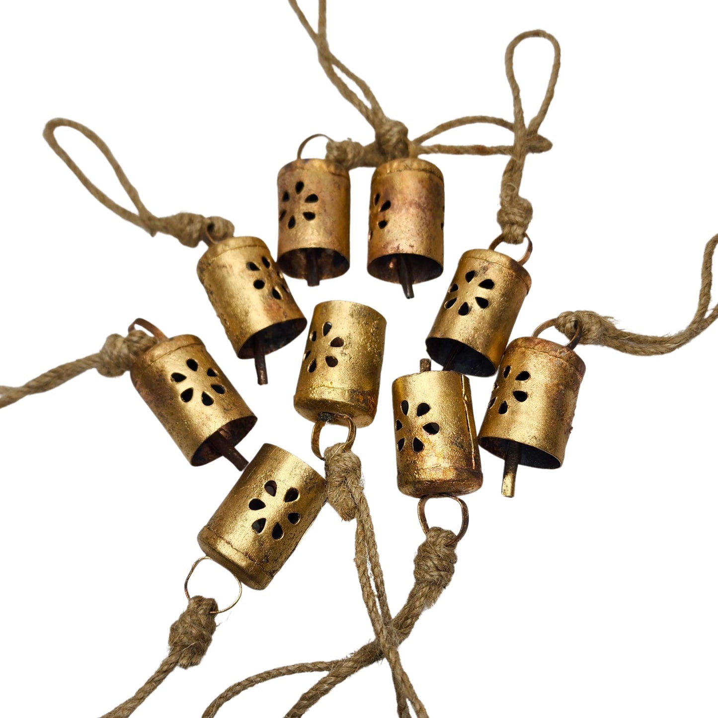 BELLUXE Rusty Harmony Cow Bells 10 Pieces - Vintage Handmade Rustic Lucky Christmas Hanging 2 Inch Bells (Cylinder Shape)