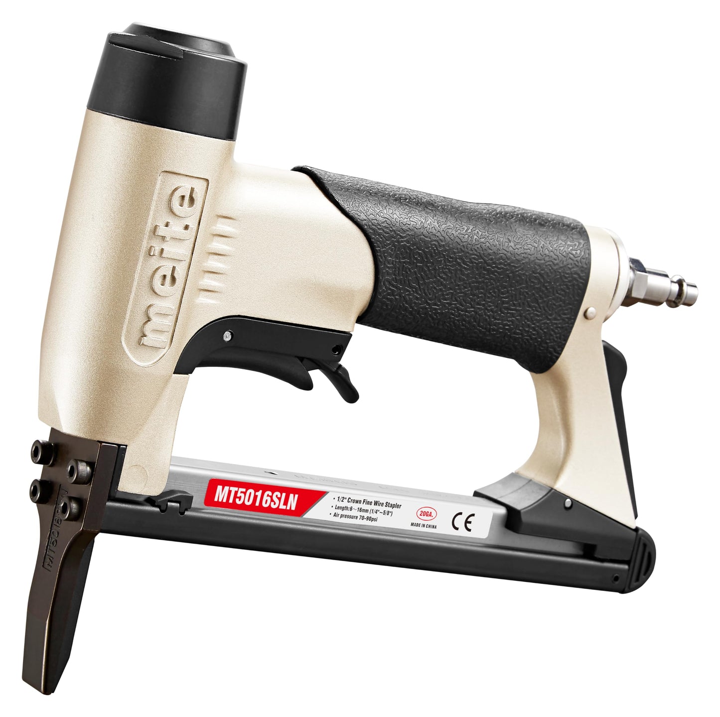 meite Upholstery Staple Gun with Extended Nose &Safety Trigger for 20 Gauge 1/2-Inch Crown Staples, Heavy-Duty Pneumatic Stapler for Woodworking and Decoration DIY Projects (Model MT5016SLN)