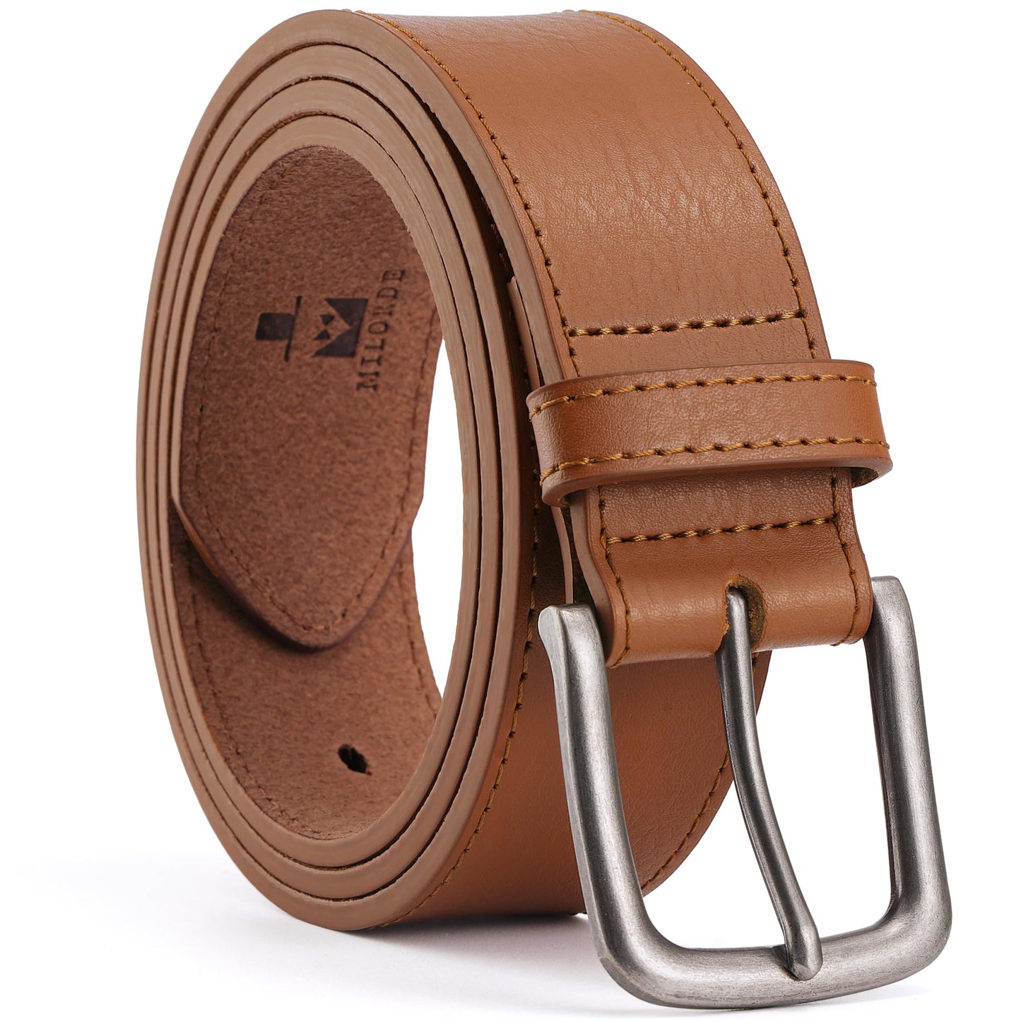 MILORDE Full Grain Leather Belt for Men, Work Belts for Men Heavy Duty, Daily Wear for Jeans Pants (Yellowish Brown 210, 32)