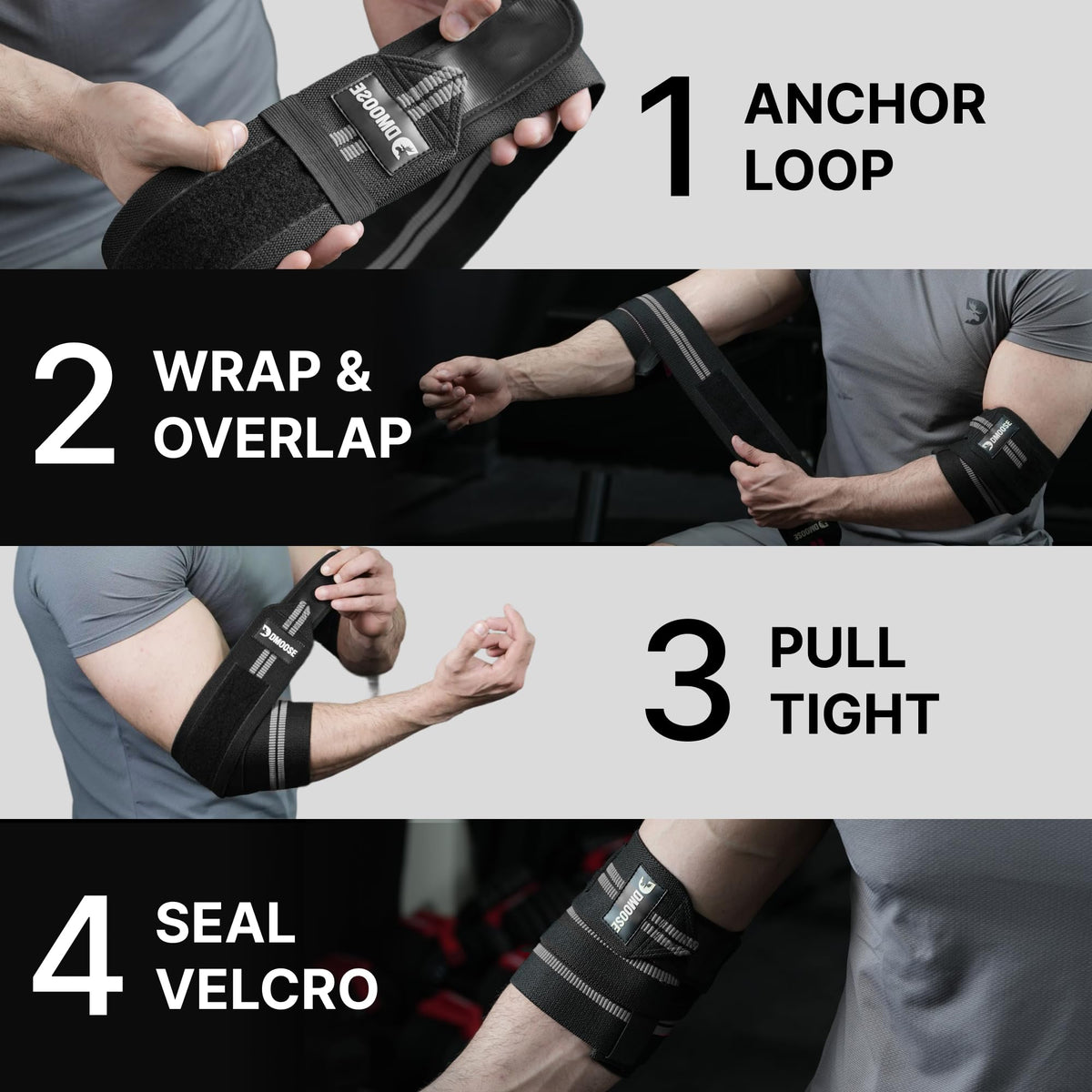 DMoose Fitness Elbow Wraps for Weightlifting (Pair) - 40'' Adjustable Elbow Strap for Gym Workout, Bench Press & Powerlifting - Compression Wraps for Tendonitis & Joint Support (Tan)