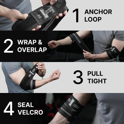 DMoose Fitness Elbow Wraps for Weightlifting (Pair) - 40'' Adjustable Elbow Strap for Gym Workout, Bench Press & Powerlifting - Compression Wraps for Tendonitis & Joint Support (Tan)