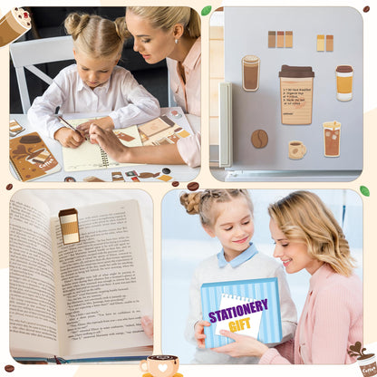 B1ykin Notebook Sticky Notes Stationery Set, 5Pcs A5 Spiral Notebooks with Sticky Notes Neutral Pen Stickers Magnet Bookmarks for Office School Students Birthday Supplies Gift (Coffee)