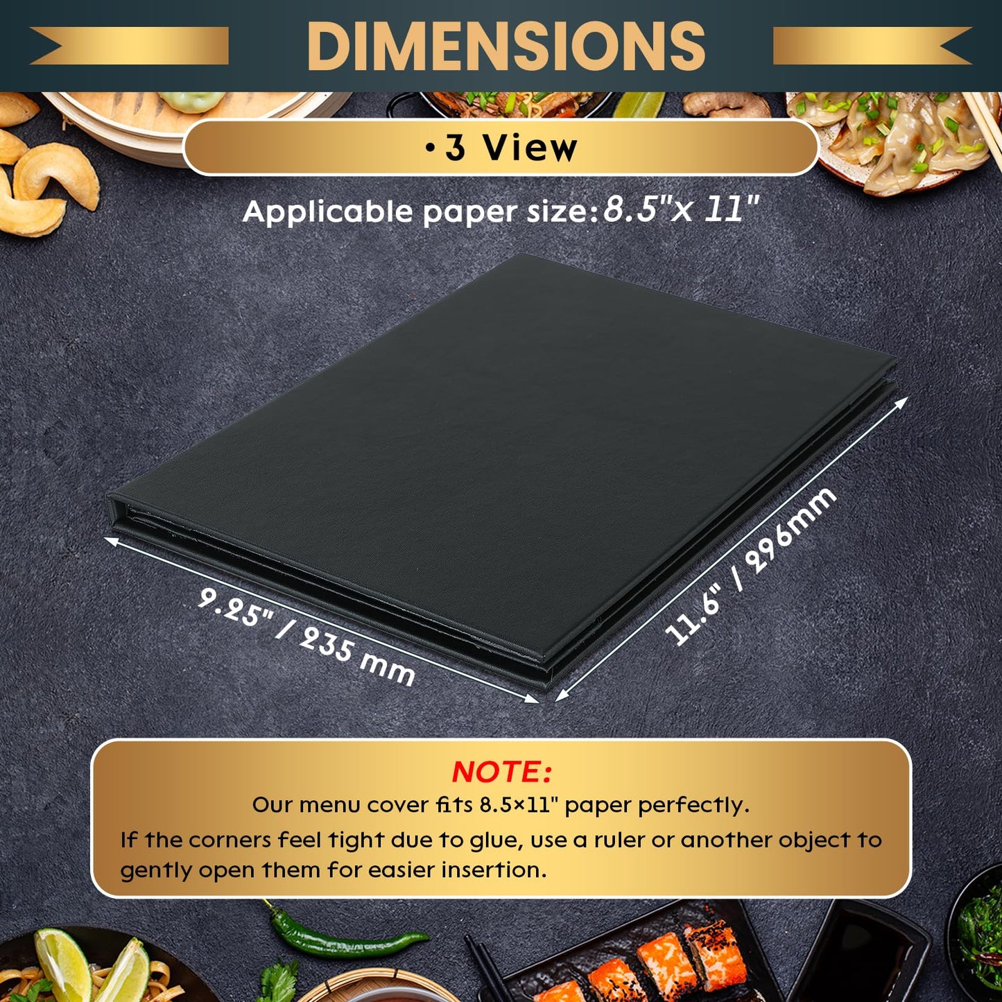 AMGSH 4 View 10 Pack Menu Holder Menu Covers 8.5" x 11" | Certificate Holder Diploma Holder Black Leather Menu Sleeves Book Style for Restaurant Coffee Bars Wine List Fit for Letter Size Paper