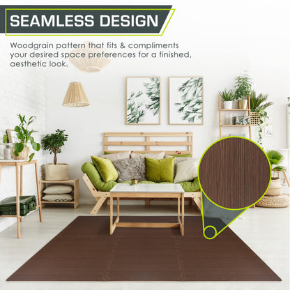 ProsourceFit Wood Grain Puzzle Mat ½-inch, 6 EVA Foam Interlocking Floor Tiles (24 SQ FT) for Secure Indoor Gym Flooring, Office Spaces, Living Rooms, and Play Areas, Dark Oak