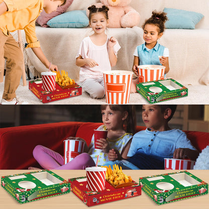 32 Pcs Movie Night Snack Trays Hold Popcorn Candy Food Drink Boxes Merry Christmas Movie Night Party Supplies Christmas Popcorn Food Candy Drink Tray for Kid's Birthday Theater Family Xmas Party Decor