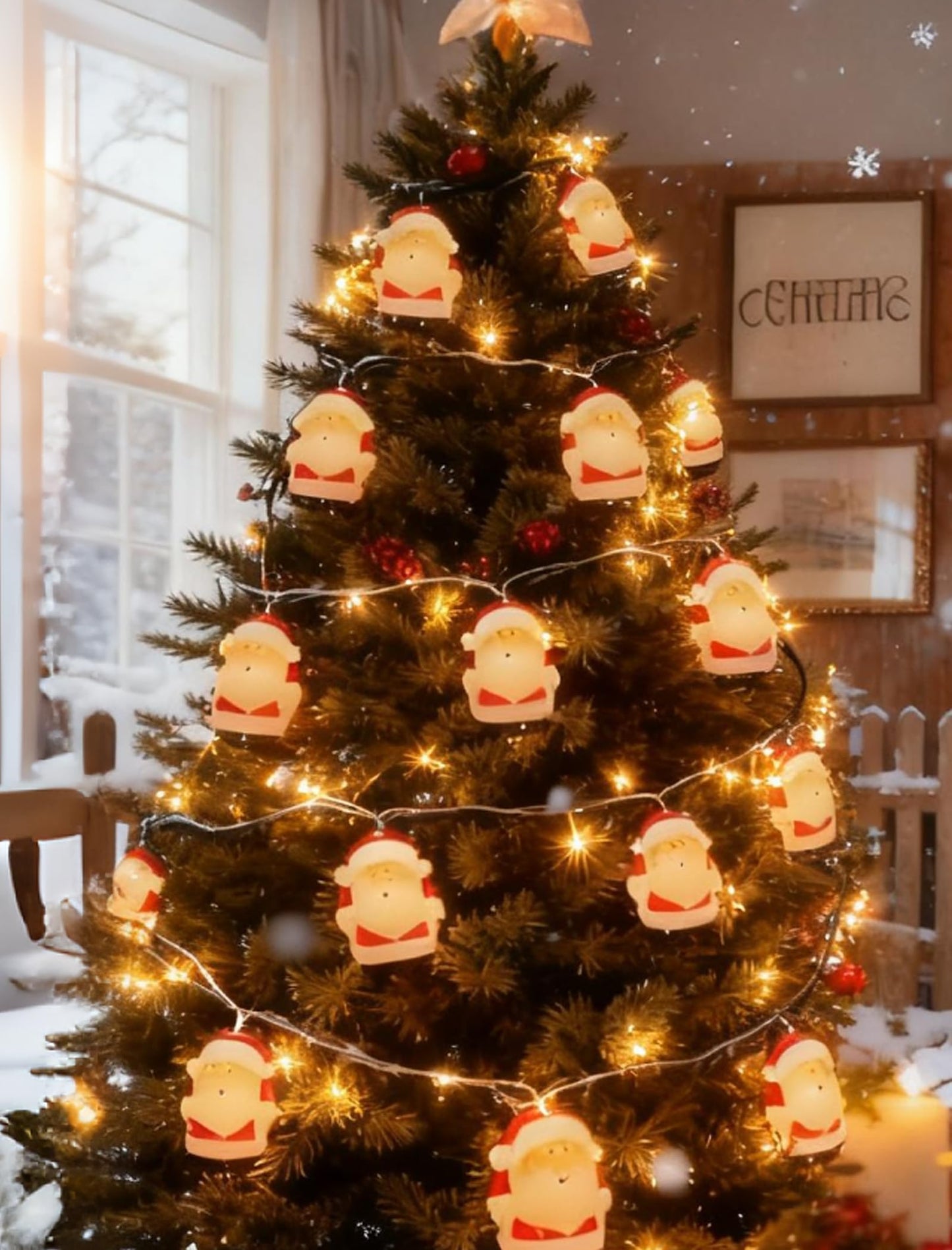 Xingzd 8.5Ft Christmas Santa Light, Christmas Decorations String Lights with 10 Santa Claus Bulbs, Plug in Hanging Fairy Lights for Indoor Party Kid's Room Xmas Tree Patio Bedroom Garden Decor