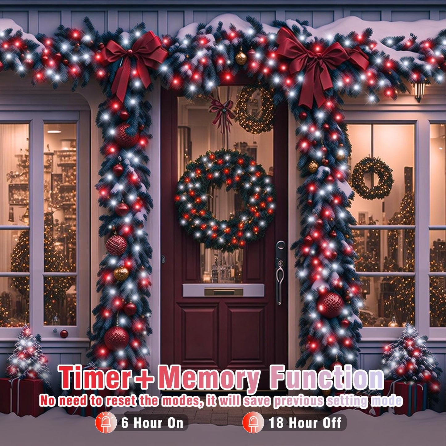 300 LED Christmas Lights Outdoor -100ft Extra Long Christmas String Lights 8 Modes Plug in Waterproof Fairy Lights with Timer Memory for Indoor Outside Bedroom Home Party Decoration, Red&White