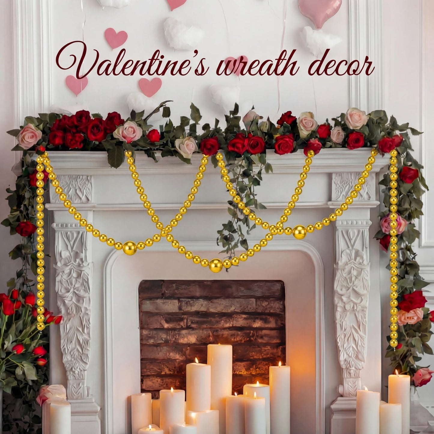 Yalikop 11.8 ft Gold Faux Pearl Beads Garland for Wedding Pearl Garland Strand Chain Wedding Decoration for Floral Centerpieces Bridesmaid Party Favor Mantel Fireplace Stairs