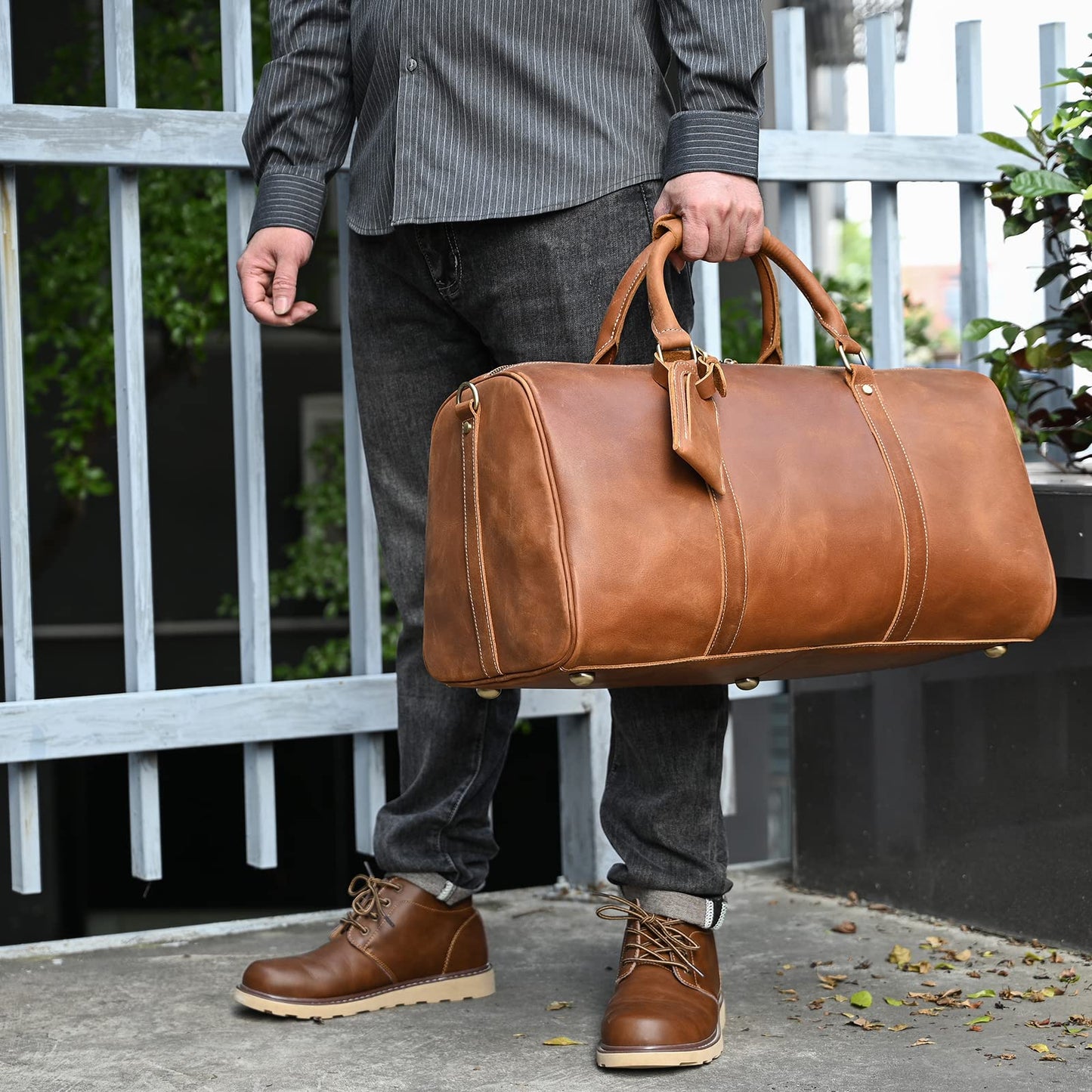 SAIION Leather Duffel Bags for Men and Women, 20 Inch Full Grain Leather Travel Overnight Weekend Duffel, 9804 Light Brown