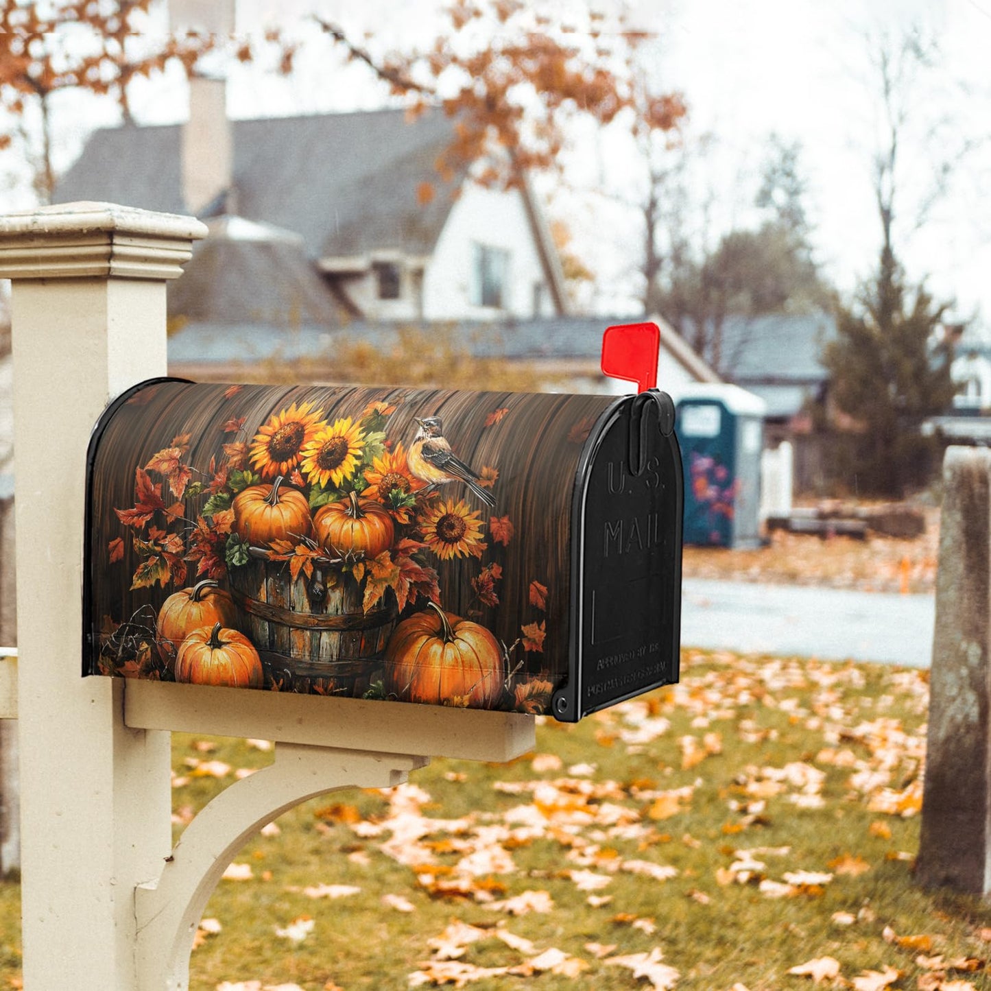 Fall Mailbox Covers Magnetic Standard Size 21x18 Inch Autumn Pumpkins Mailbox Wraps Thanksgiving Harvest Post Letter Box Cover Sunflowers Mailbox Post Protector for Home Garden Yard Outdoor Outside