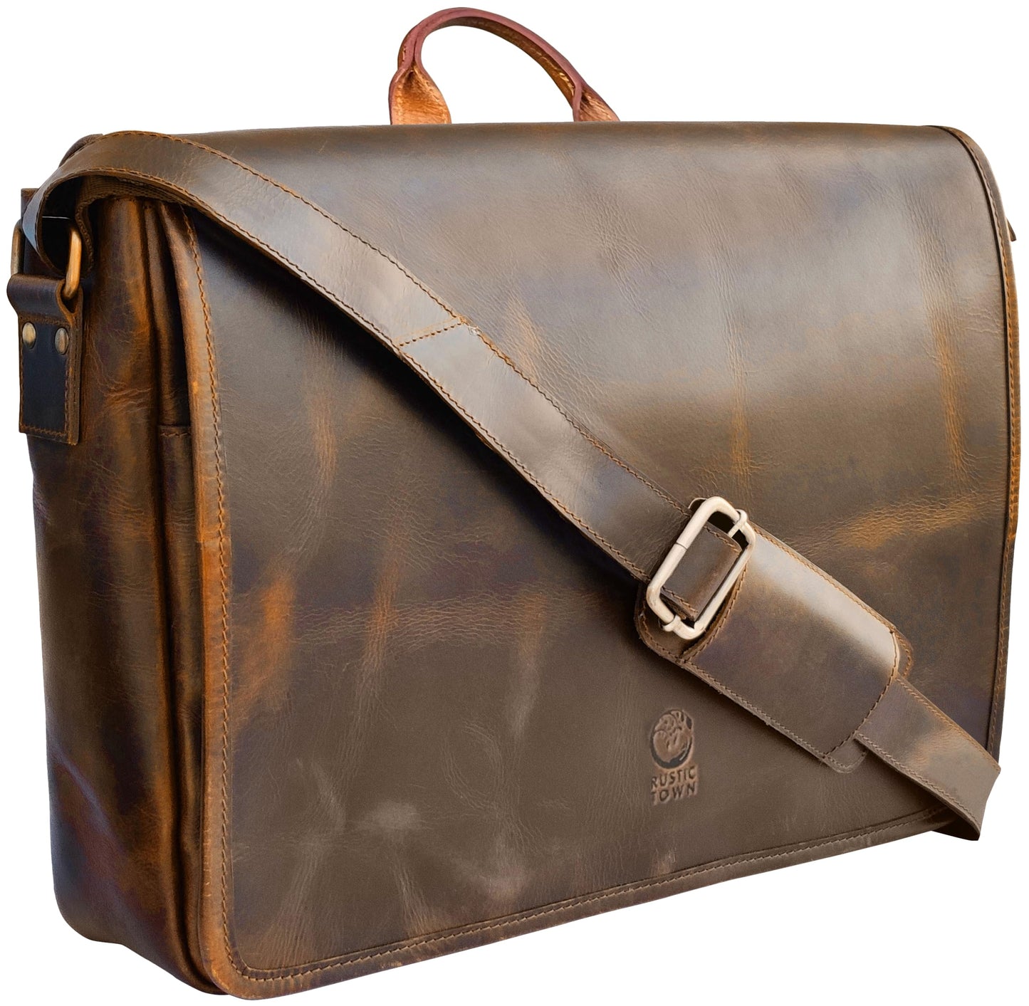 Leather Messenger Bag for Men 14" Leather Laptop Bag Vintage Crossbody Office Satchel Travel Shoulder Bag, Brown